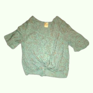 Ditzy Floral Cherry Blossom Print Loose Fit Button Up Knot Front Blouse  Medium